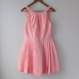 Jill Stuart Neon Pink Striped Pleated Open Back Mini Sundress